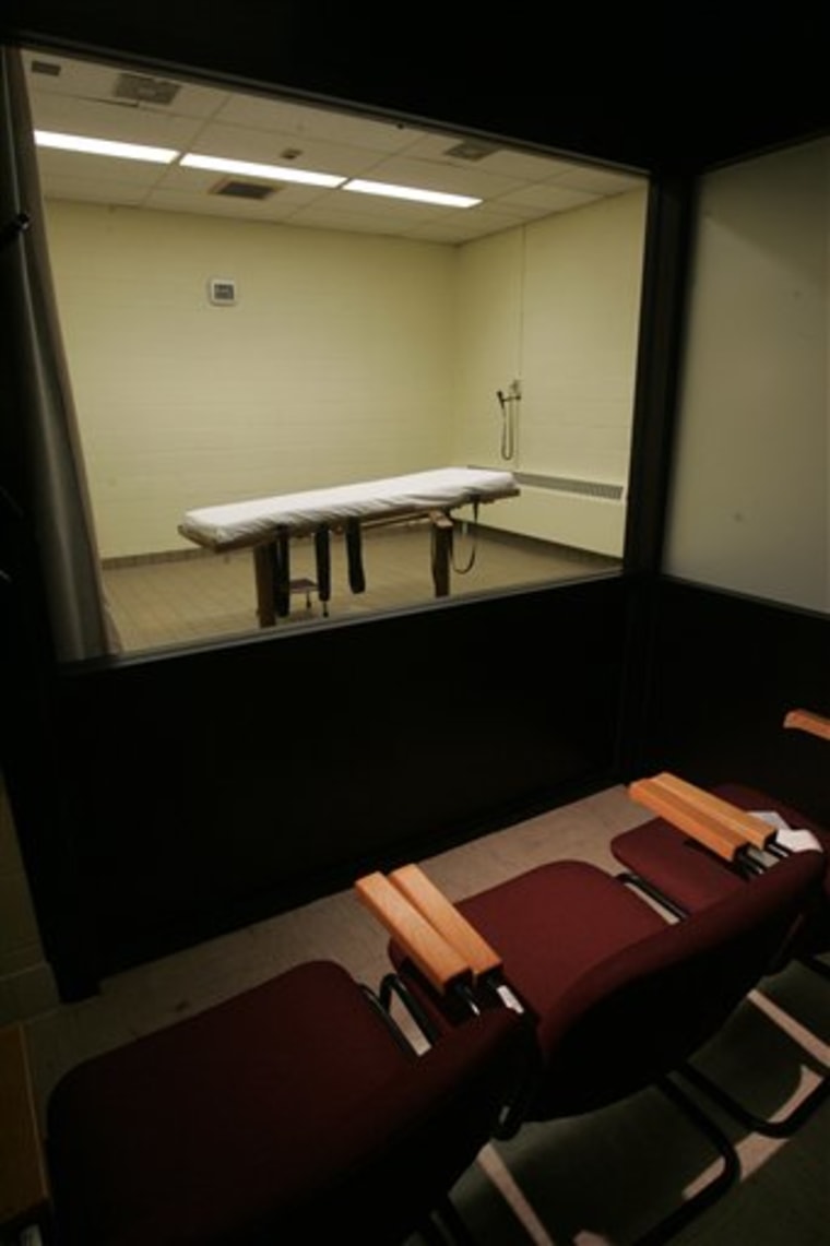 The death chamber at the Southern Ohio Corrections Facility is seen through glass from the witness room, in Lucasville, Ohio.